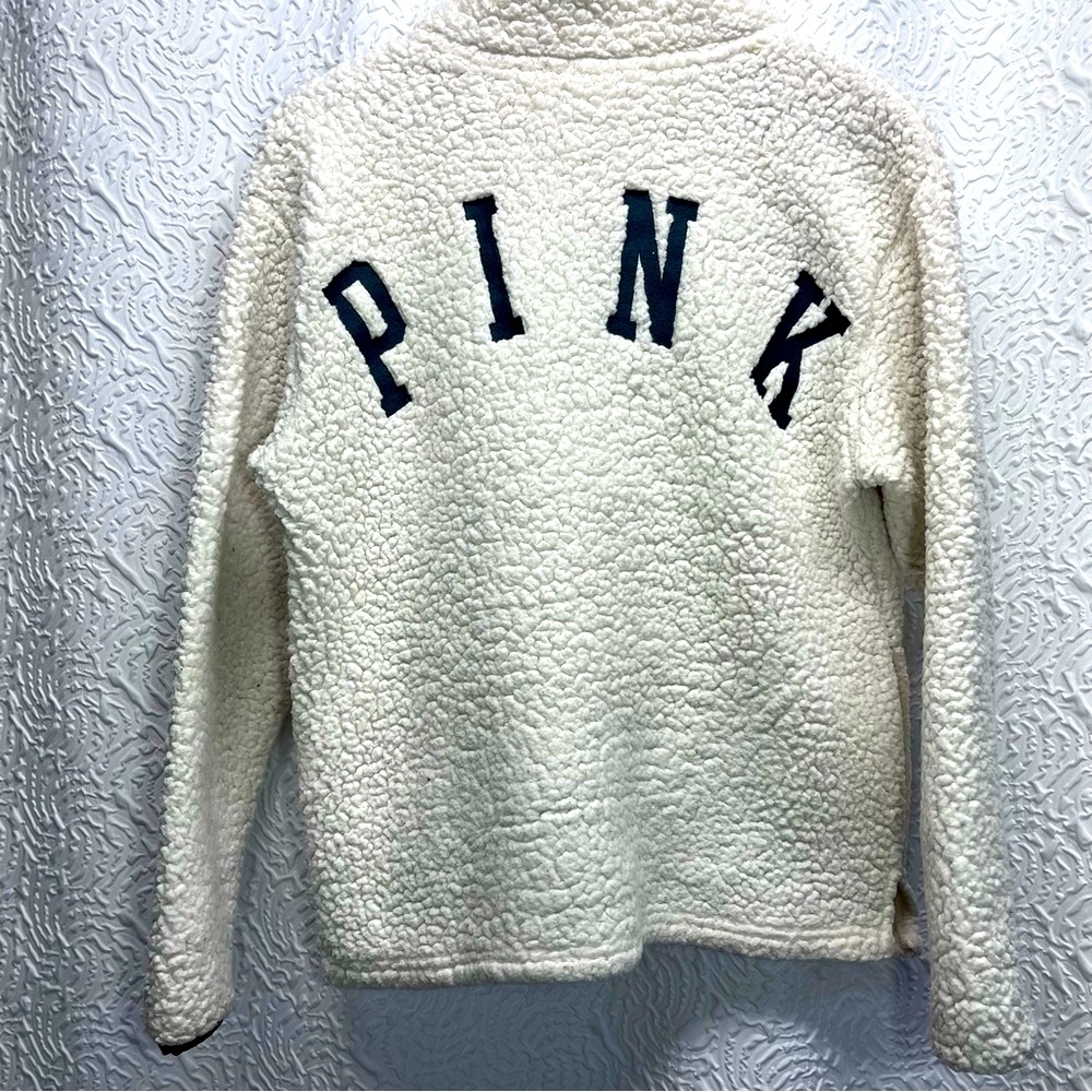 VS PINK White Sherpa Quarter Zip Sweater - Picture 5 of 9